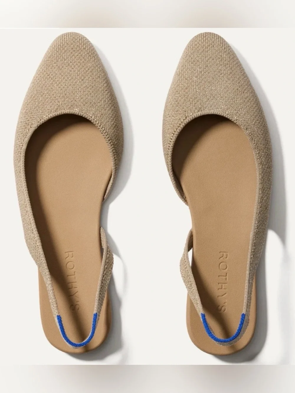 ROTHY'S The Almond Slingback Metallic Prosecco Beige Flats Women's Size 6.5 - Picture 1 of 15